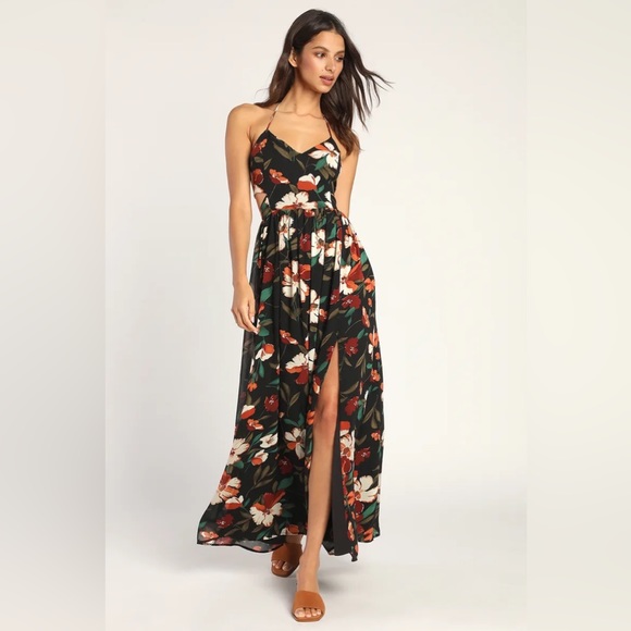 NWT Lulus Tropical Print Halter Cutout Maxi Dress - Picture 3 of 7